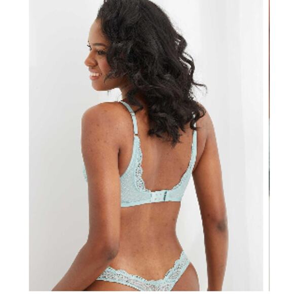 Aerie Real Power Dark Blue Plunge Push Up Slumber Party Lace Bra Size 36C - Picture 2 of 12